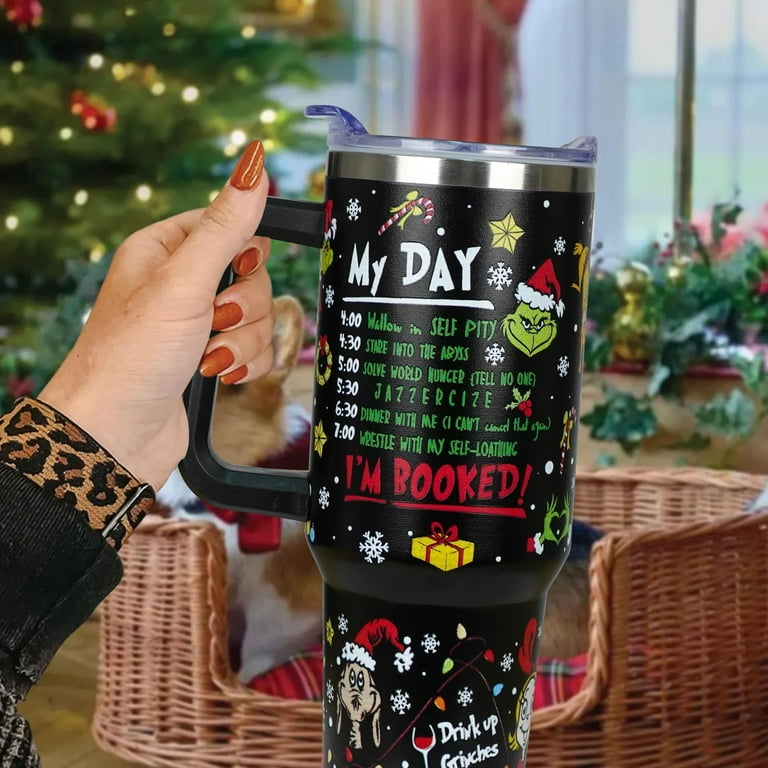40 oz Christmas Tumbler with Handle Gifts for Girls Daughter Women, Christmas Stainless Steel Insulated Coffee Cups Tumblers with Lids and Straws,