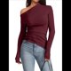 thumbnail image 1 of Blusas de Mujer con Hombros Descubiertos, Elegantes, de Larga, Asimétricas, Ajustadas, para Salir, de Otoño, con Frunces. Vino Tinto L, 1 of 8