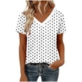 thumbnail image 4 of Summer Blouses for Women Polka Dot Print Shirt Short Sleeve V Neck Tshirts Trendy Dressy Casual Tops Blusas Mujer Basicas, 4 of 5