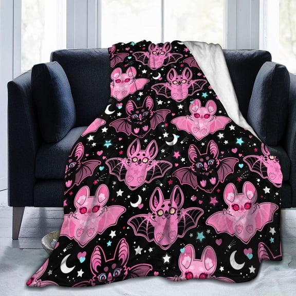 Cute Pink Bat Throw Blanket Soft Fleece Blanket Men Women Gift For Kids Boys Girls For Party Couch Sofa Bed Deco Blankets 50"X40"