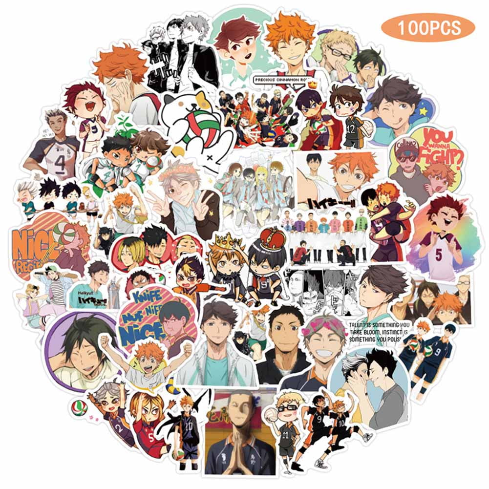 cyan oak anime haikyuu stickers 100 pcs waterproof anime stickers collectibles car snowboard bicycle luggage water bottle skateboard stickers anime lover gift walmart com