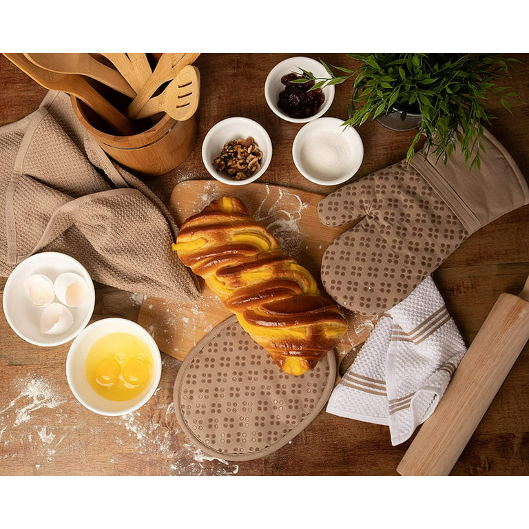 Sticky Toffee Silicone Printed Oven Mitt & Pot Holder Cotton Terry Kitchen Dish Towel & Dishcloth Yellow 9 Piece Set