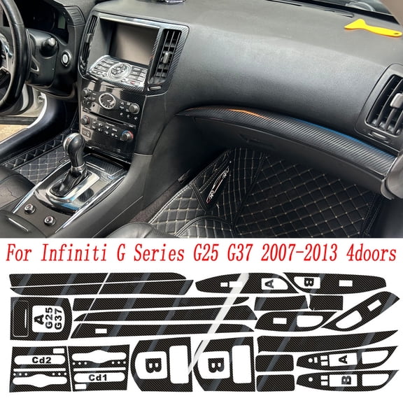 For Infiniti G25 G37 4 Door 2007-2013 Interior Control Panel Door Handle Carbon Fiber Stickers Decals Car styling Accessorie