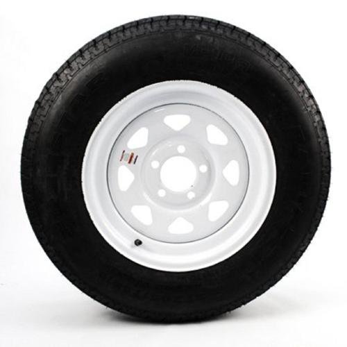Mounted Radial Trailer Tire On Rim ST205/75R15 Load C 5 Lug White Spoke Wheel