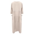 thumbnail image 4 of Women Cotton and Linen Shirt Dress Pocket Solid Round Neck Maxi Dress Casual Loose Long Sundress Half Sleeves Plus Size, 4 of 5
