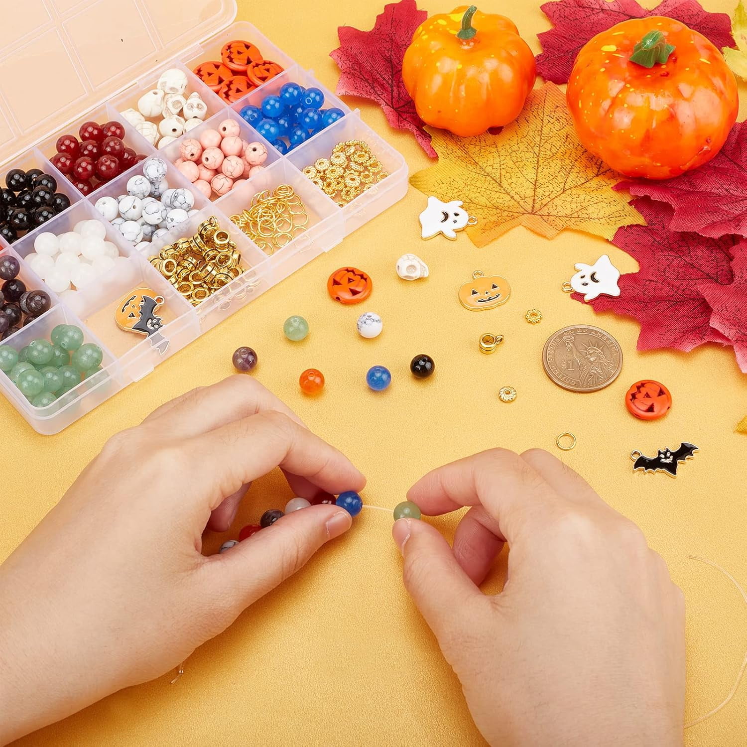 327Pcs Natural Stone Beads Mixed Round Stone Beads Spacer Loose Stone Beads for DIY Earring Bracelet Necklace Making DIY