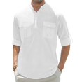 thumbnail image 2 of WTOBBYMen's Pure Linen Long Sleeve Shirt with Double Chest Pockets, Loose Fit Breathable Button Up for Casual Vacation Style & Beach Relaxation Outfits,White 2XL, 2 of 5
