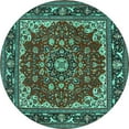 thumbnail image 1 of Ahgly Company Indoor Round Medallion Turquoise Blue Traditional Area Rugs, 6' Round, 1 of 4