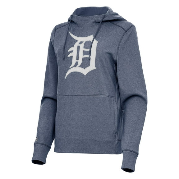 Women's Antigua Heather Navy Detroit Tigers Justice Pullover Hoodie