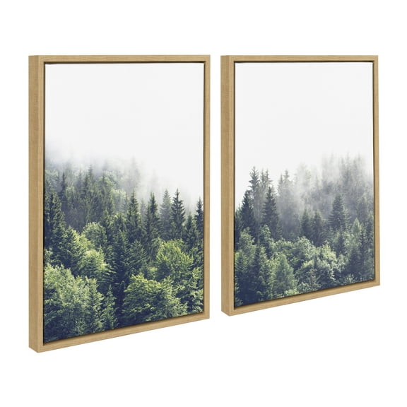 Kate and Laurel Sylvie Lush Green Forest on a Foggy Day Left and Right Framed Canvas Wall Art Set by The Creative Bunch Studio, 2 piece 18x24 Natural, Nature Mountains Landscape Art Set for Wall