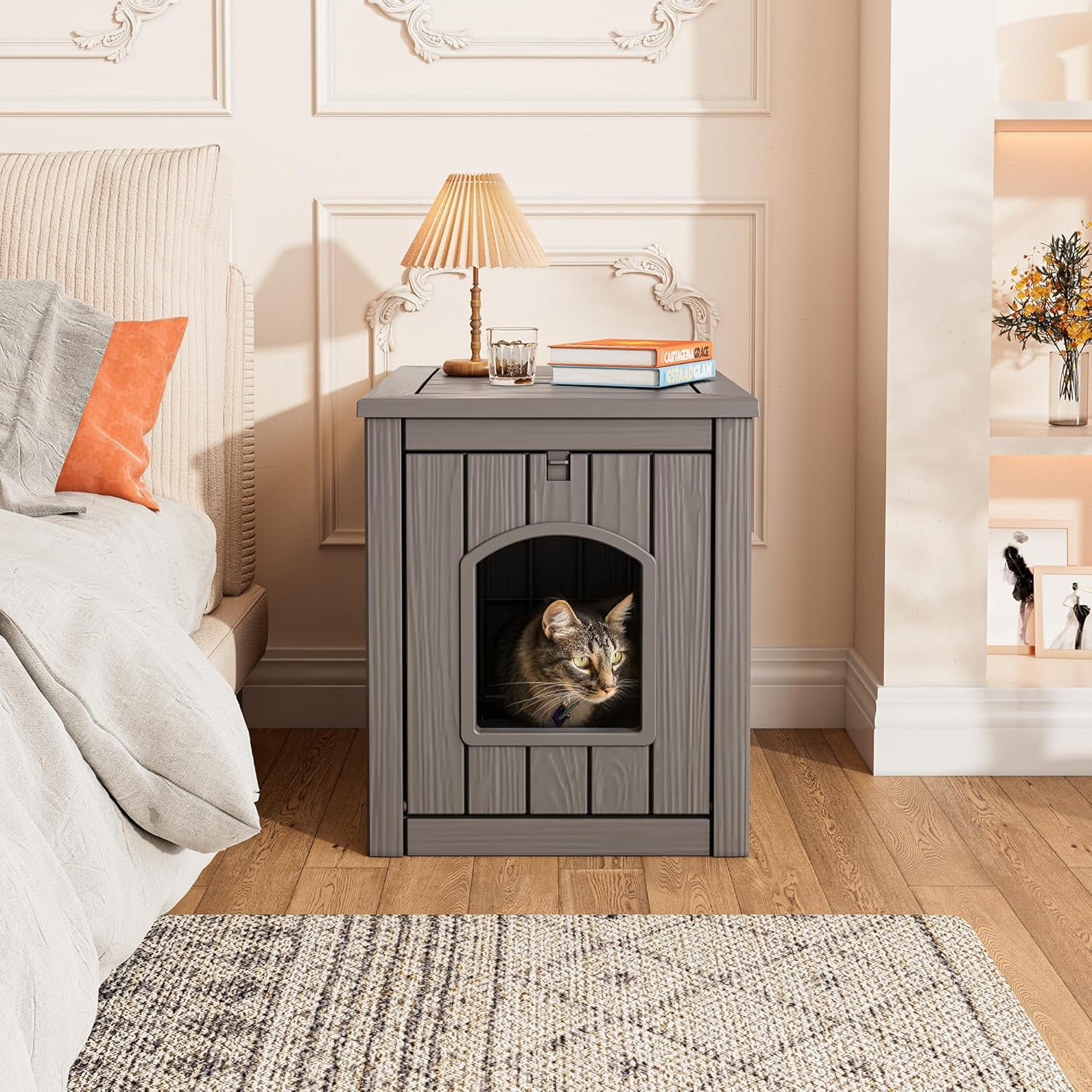 MorandiMal Litter Box Enclosure, Waterproof & Weatherproof Plastic Cat House for Indoor Outdoor Use, Multi-Functional Hidden Litter Box Furniture for Living Room, Backyard, Patio, Garage