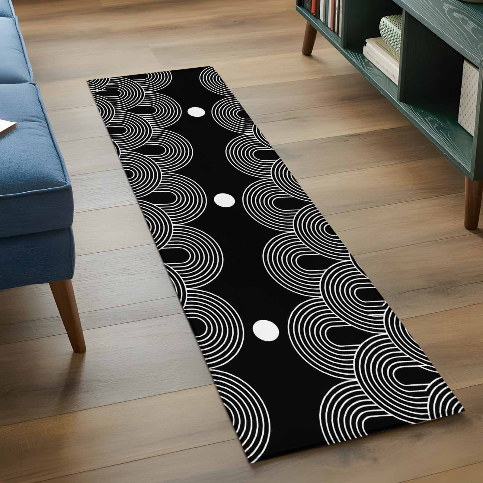 Black White Runner Rugs 2x6 ft Abstract Line Boho Minimalist Arch Geometric Washable Hallway Rugs Non-Slip Floor Mats Absorbent Carpet Bedside Runners for Bedroom Kitchen Bathroom Laundry Room