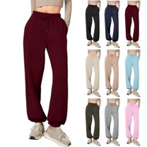 Gmluru Women's Wide Leg Pants Solid-Color Casual Sporty Style Pocket Elastic Waist Drawstring Comfortable Sweatpants Trousers Business Work Casual Pants Wine S-2XL
