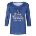 thumbnail image 4 of JURANMO Sales Today Merry Christmas Shirt for Women Xmas Letter Graphic Print 3/4 Sleeve Shirts Loose Casual Crewneck Blouses Holiday Party Pullover Tops Blue M, 4 of 5