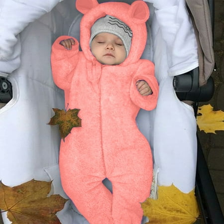 

Fleece Ears Girl Jumpsuit Bear Coat Boy Footed Romper Hooded Baby Boys Romper&Jumpsuit