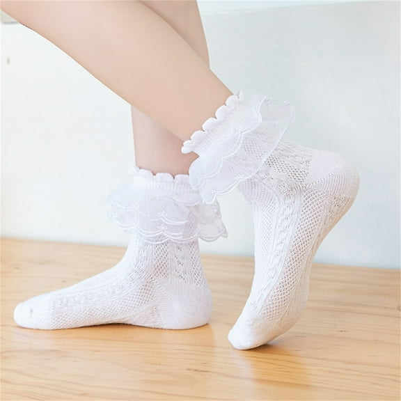 Vunhao Girls Crew Socks, 3 Pack Cute Cotton Fashion Kids Socks Clearance White Size S-XL