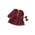 thumbnail image 2 of Douhoow 0-5Y Children Girls Corduroy Dress Spring Vintage Long Sleeve Ruffles Dress, 2 of 7