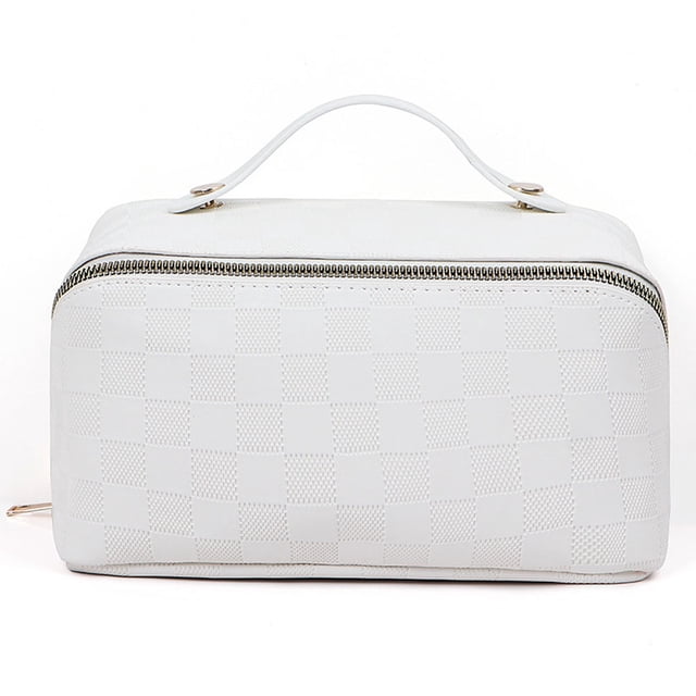 Bolsa de cosméticos con diseño de tablero de ajedrez, bolsa de almacenamiento impermeable de gran capacidad, hecha de cuero PU
