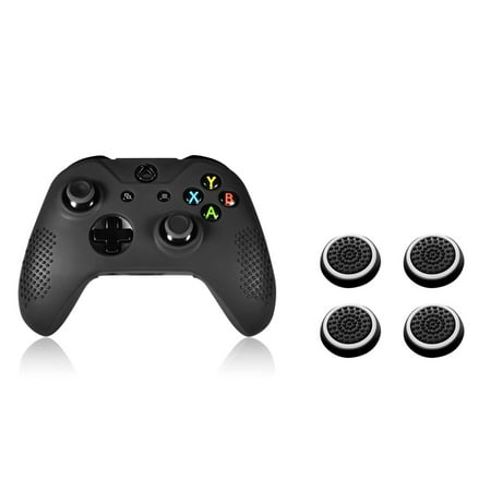 Microsoft Silicone Skin - Insten Black Silicone Skin Case (+ 4 pcs Black/White Analog Cap Cover) for Microsoft xBox One / xBox One S / xBox One X Remote Controller