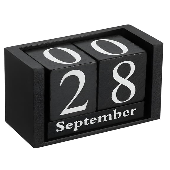 LAMIRO Vintage Wooden Calendar,Chic Blocks Desktop Perpetual Calendar,Rustic Wooden Cubes Calendar Month Date Display Home Office Decoration (Black)