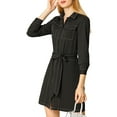 thumbnail image 6 of MODA NOVA Juniors Contrast Line Long Sleeves Belted Waist Dress with Pockets, 6 of 8