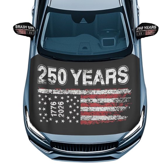 Yuyamidu 250 Years American Flag Car Hood Cover Wrap 1776-2026 Side Mirror Covers for Cars Sedans 3 Pcs Auto Front Hood Cover Washable Exterior Rear View Accessories, 4th of July