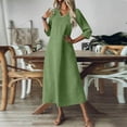 thumbnail image 5 of Generic Womens Cotton Linen Long Dresses V Neck 3/4 Sleeve Boho Maxi Dress Casual Spring Solid Beach Vacation Sundress, 5 of 7