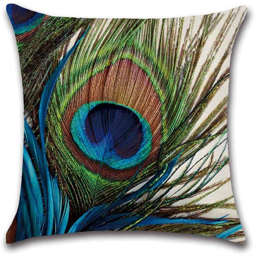 Peacock feathers Cotton Linen Throw Pillow Case Cushion Cover Home Decor 18"*18" 