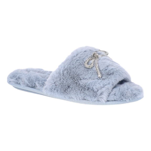 Joyspun Women's Rhinestone Bow Open-Toe Slippers