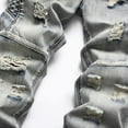 thumbnail image 5 of Hvyesh Men's Biker Moto Washed Distressed Slim Fit Straight Jeans Denim, 5 of 9