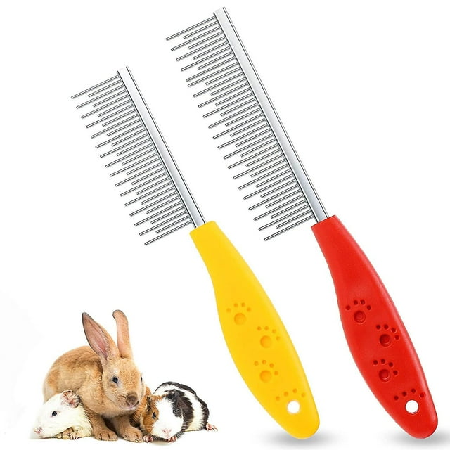 2 Piezas Peine para Cortar Pelo de Mascotas Peine de Aseo para Mascotas Pequeñas Peine de Dientes Largos y Cortos de Acero Inoxidable para Animales Pequeños Conejos Hámsters Cobayas, Rojo