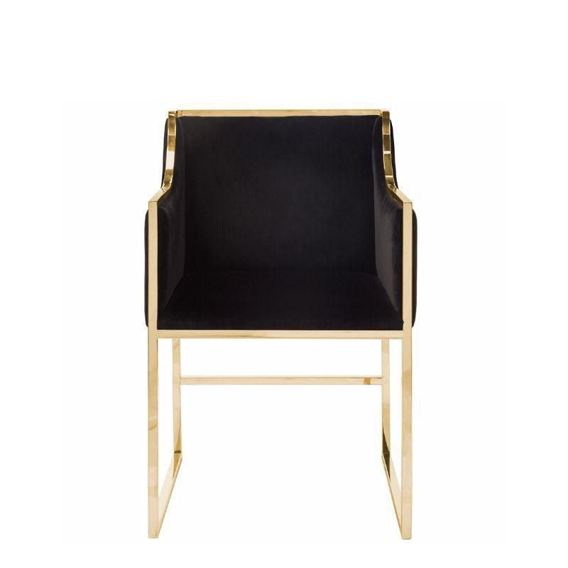 Take Me Home Black KARAT Dining Chair – Luxurious Modern Dining Chair with Soft Black Velvet Upholstery, Gold Metal Base, and Comfortable Armrests, Perfect for Elegant Dining Rooms or Contemporary Spa
