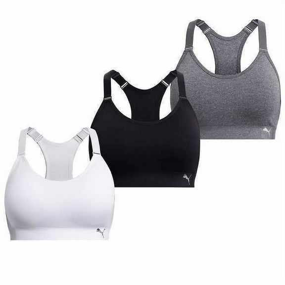 PUMA Sports Bra 3-pack black-white-gray womens Size L