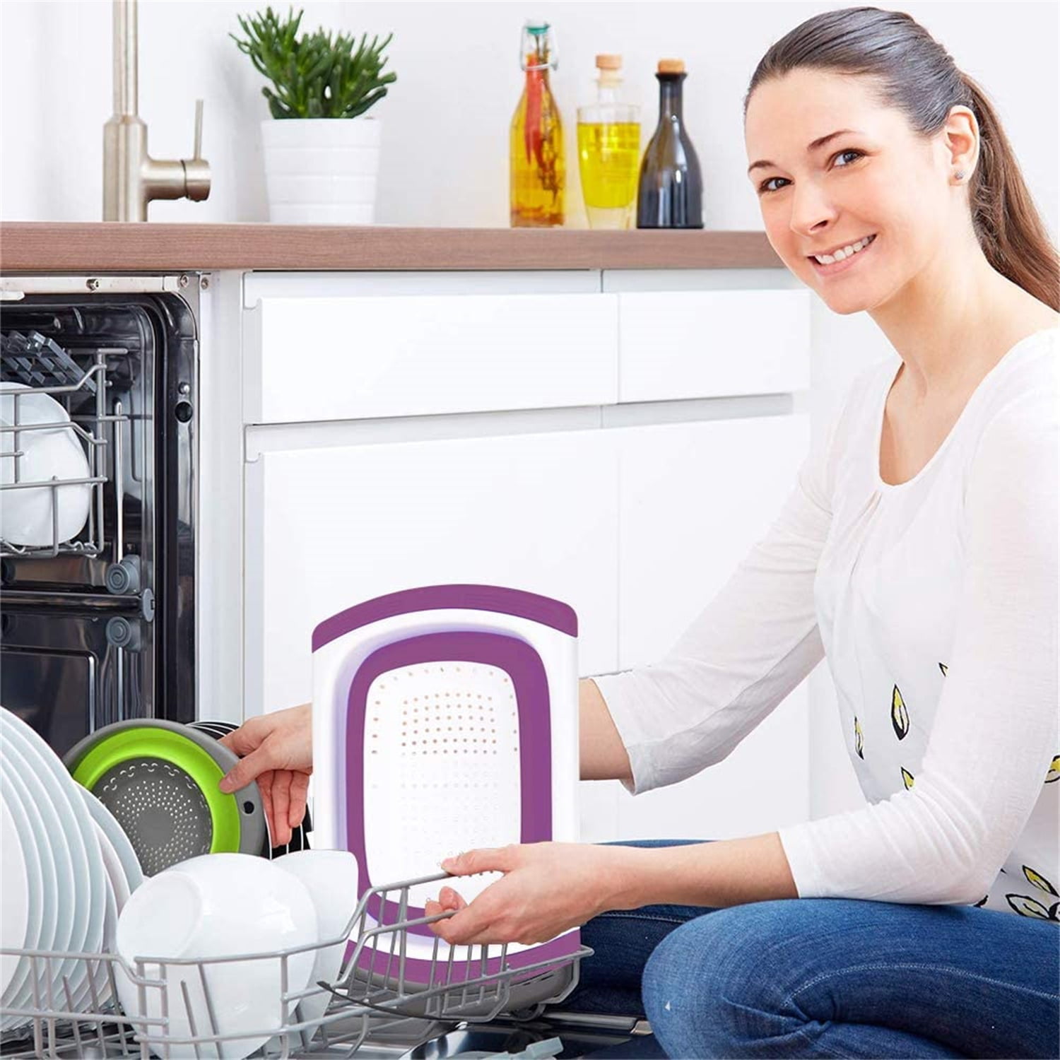 Kepooman Kitchen Over The Sink Collapsible Colander Strainer with Extendable Handles for Vegetable Fruit, Purple Kepooman Kitchen Over The Sink Collapsible Colander Strainer with Extendable Handles for Vegetable Fruit, Purple