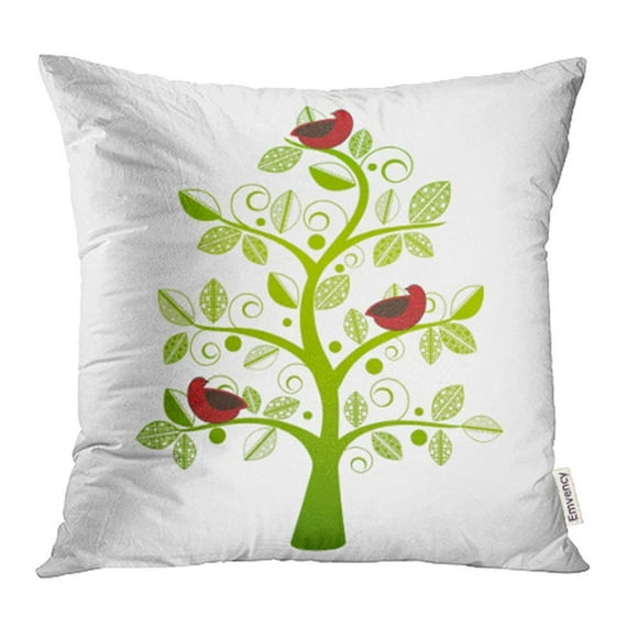 EREHome Green Family Birds in Tree Red Partridge Dove Whimsical Funky Nature Beautiful Pillow Case Pillow Cover 18x18 inch Throw Pillow Covers