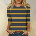 thumbnail image 3 of Scyoekwg 3/4 Length Sleeve Womens Tops Crewneck Three-quarter Sleeve Tshirt Loose Fall Clothes Striped Printed Graphic Tops Fashion Vintage Dressy Casual Blouses Pullover(Dark Blue,S), 3 of 5