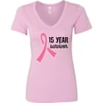 thumbnail image 3 of Inktastic Breast Cancer 15 Year Survivor Pink Ribbon Women's V-Neck T-Shirt, 3 of 5