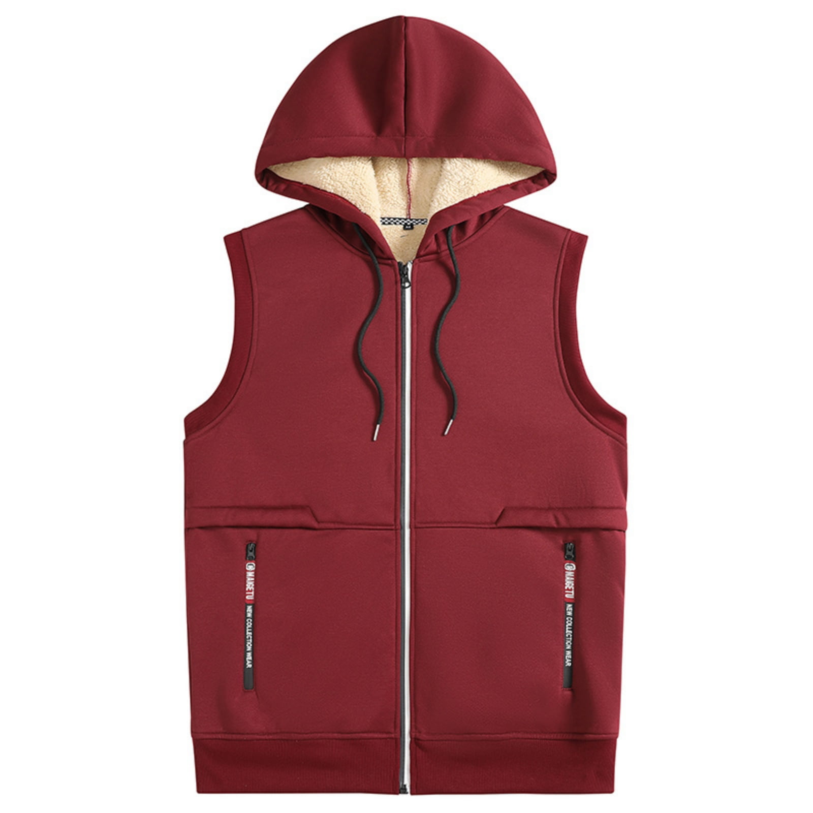 TrdSipl Men Fleece Hooded Vest Sleeveless Stand-Up Collar Zipper Up Waistcoat Outdoor Warm Jacket Coat Vest for Indoor Outdoor Hunt Camp