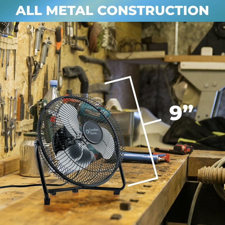 Comfort Zone 9'' 3-Speed Cradle Floor Fan, 180-Degree Tilt, Carry