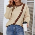 thumbnail image 2 of Fesfesfes Women Sweater Fall Winter Long Sleeve Splicing Button Round-Neck Sweater Tops or, 2 of 7