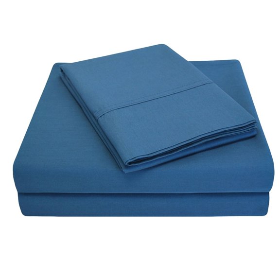 Superior Tierney Cotton Percale Deep Pocket Sheet Set,Fitted Bed Sheets, Split King, Navy Blue