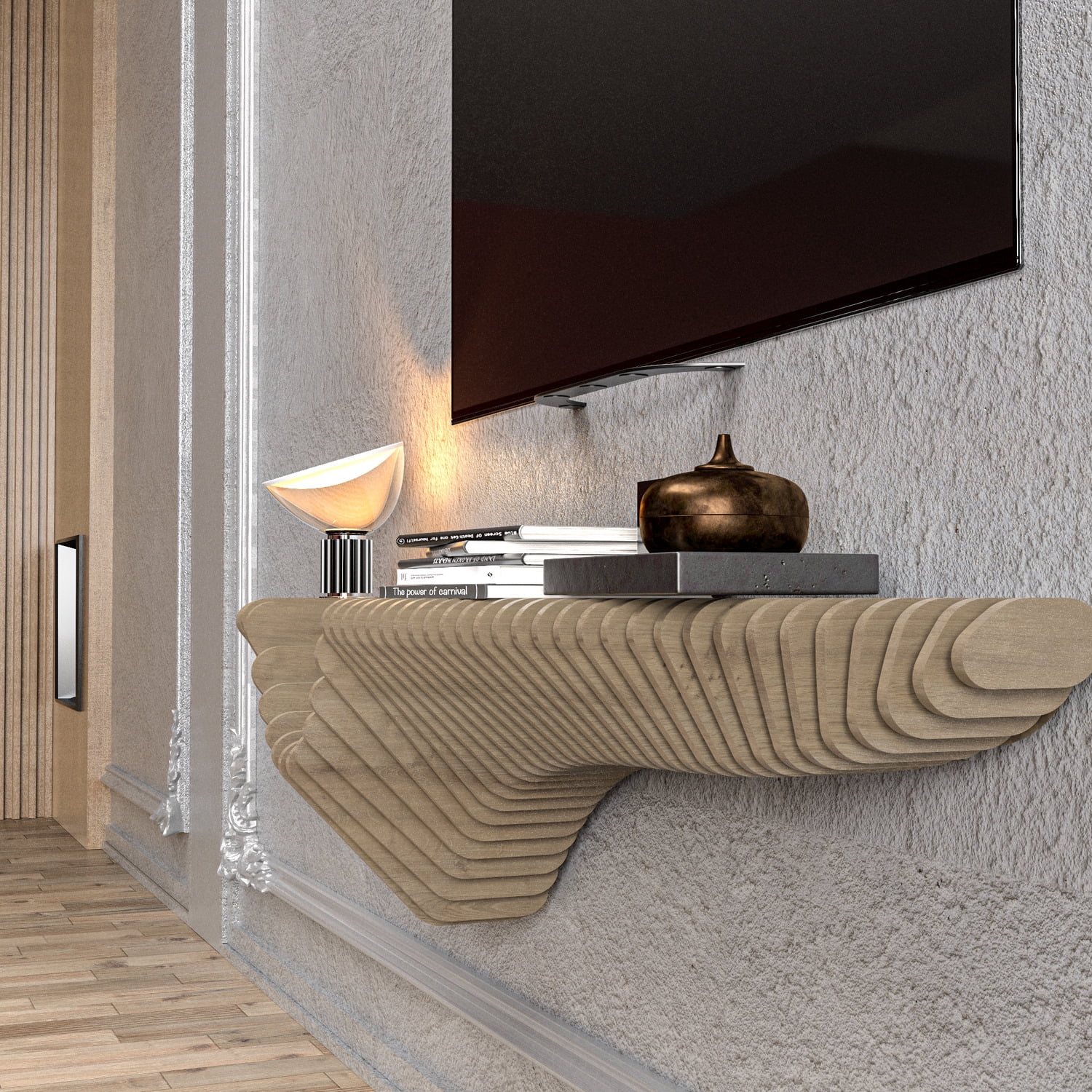 Batamex Parametric 48" Floating Shelf Modern Geometric Wooden Wavy Wall Decor