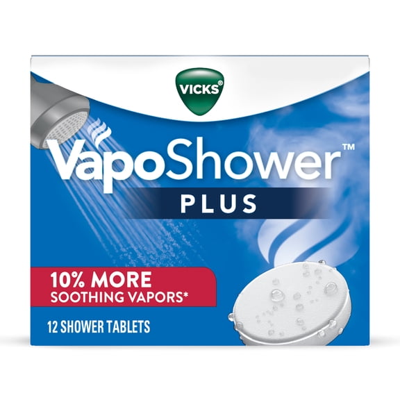 Vicks Vapo Shower Tablets Plus, Soothing Non-Medicated Vapor Steamers with Menthol Scent, 12 Count