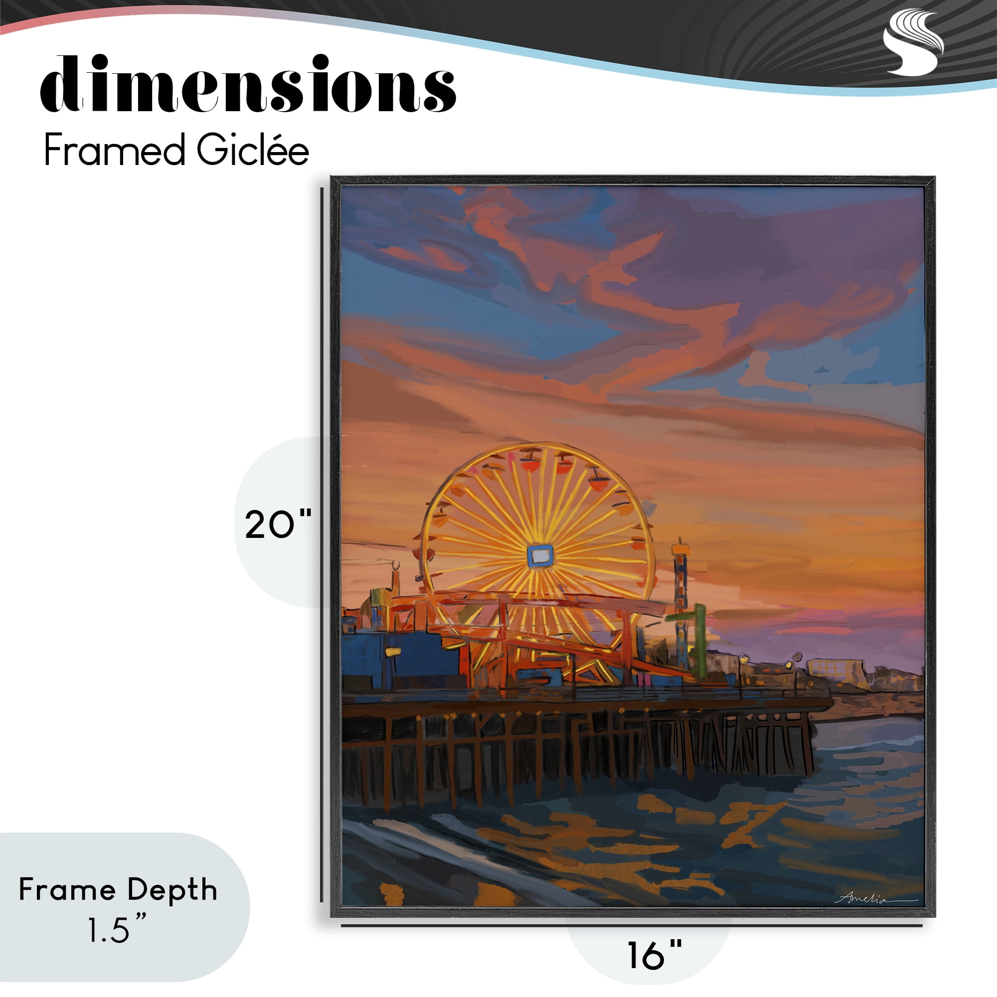 Stupell Industries Santa Monica Pier Sunset Black Framed Giclee Art, design by Amelia Noyes