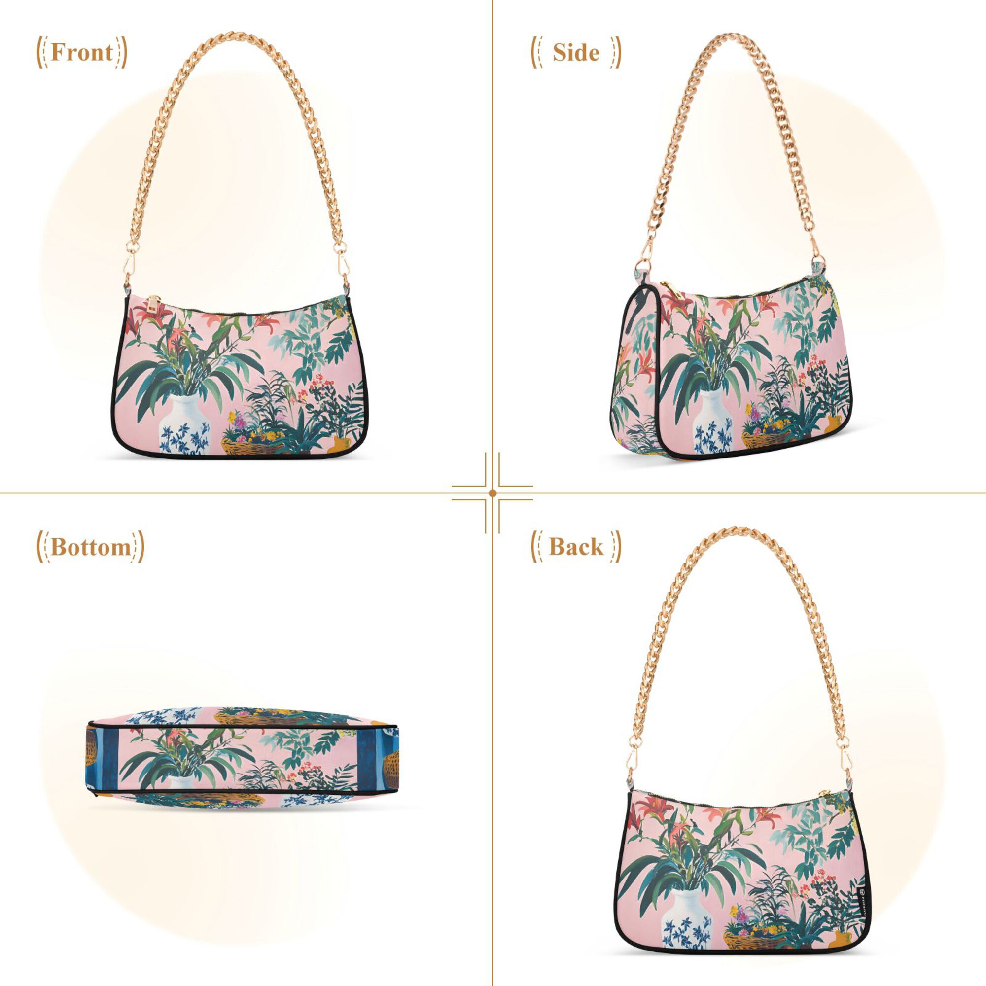 FORMRS Womens Shoulder Bag with Chain Strap Clutch Purse Cute Tote Handbag, Vibrant Flowers