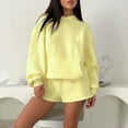 thumbnail image 2 of AHTJRT Women's 2 Pieces Matching Lounge Set Long Sleeve Hoodie and Shorts Sweatsuit Cozy Casual Beach Travel Tracksuit Set Yellow M, 2 of 4
