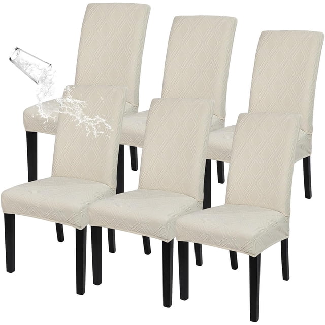 Fundas para Sillas de Comedor, Juego de 6, Fundas Elásticas, Cubiertas Protectoras Desmontables y Lavables para Sillas de Cocina (Jacquard Beige)