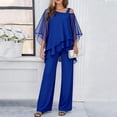 thumbnail image 2 of CIENVNSTG Mother Of The Bride Pant Suits Cold Shoulder Chiffon Ruffle Top And Wide Leg Pants Two Piece Pant Suit Wedding Guest Outfit Blue M, 2 of 8