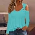 thumbnail image 2 of FAIWAD Women Cold Shoulder Tunic Tops Long Sleeve V Neck Solid Color Basic Shirts Fall Winter Casual Pullover Top, 2 of 5
