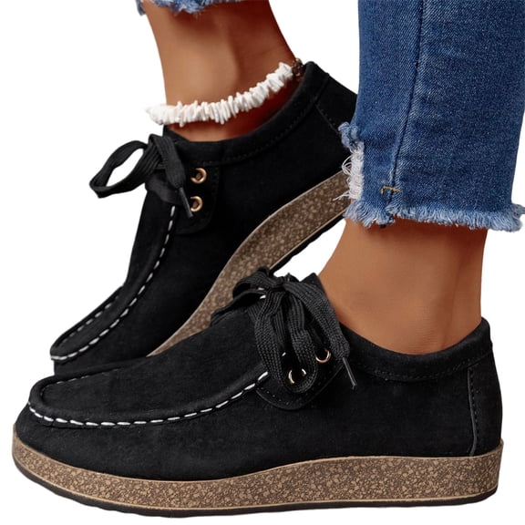 YOUYEDIAN Flat Shoes for Women Spring Fall Dressy Loafers Slip on Non Slip Casual Walking Shoes Office Closed Toe Orthopedic Shoes (Black)